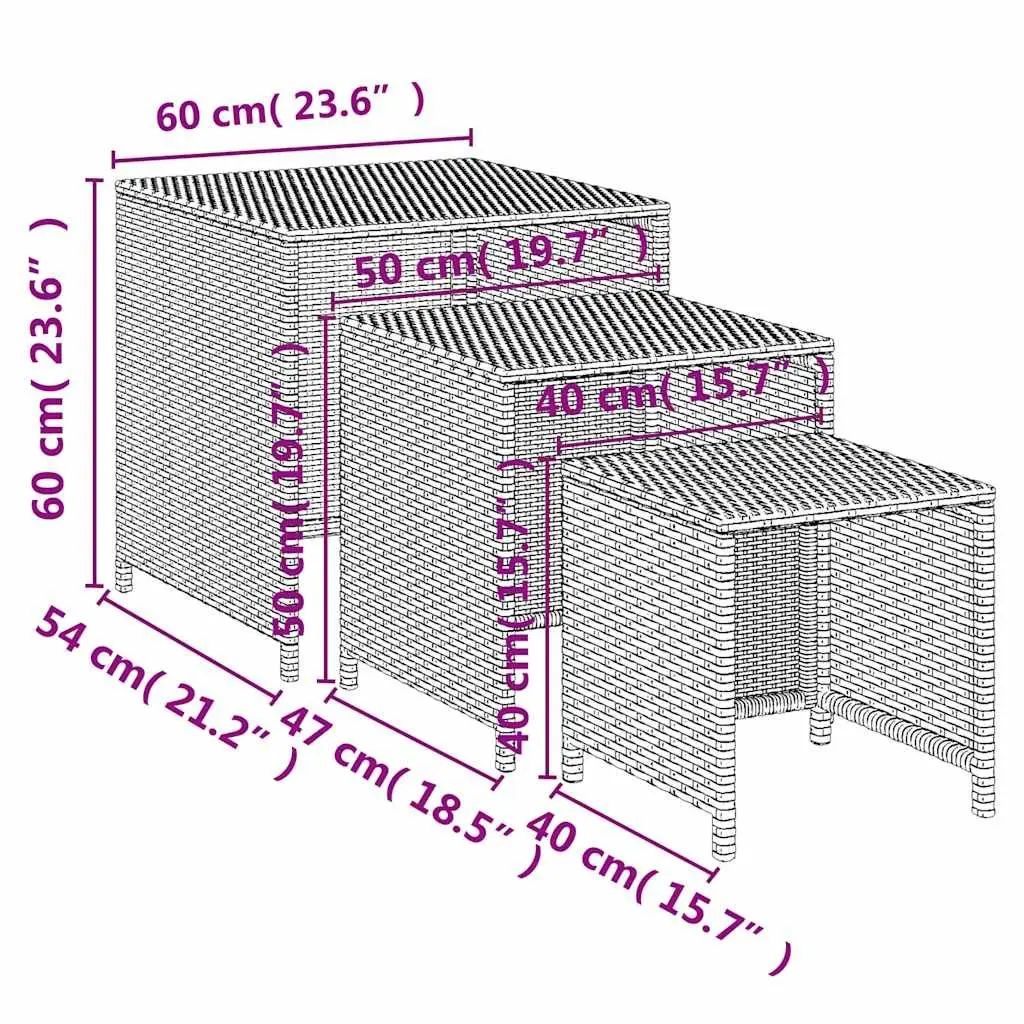 Nesting Tables Poly Rattan 3 Pieces Black