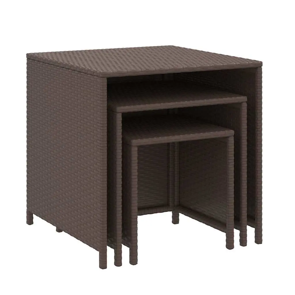 Nesting Tables 3 Piece Set Brown PE Rattan and Powder Coated Steel Frame Side Accent Tables