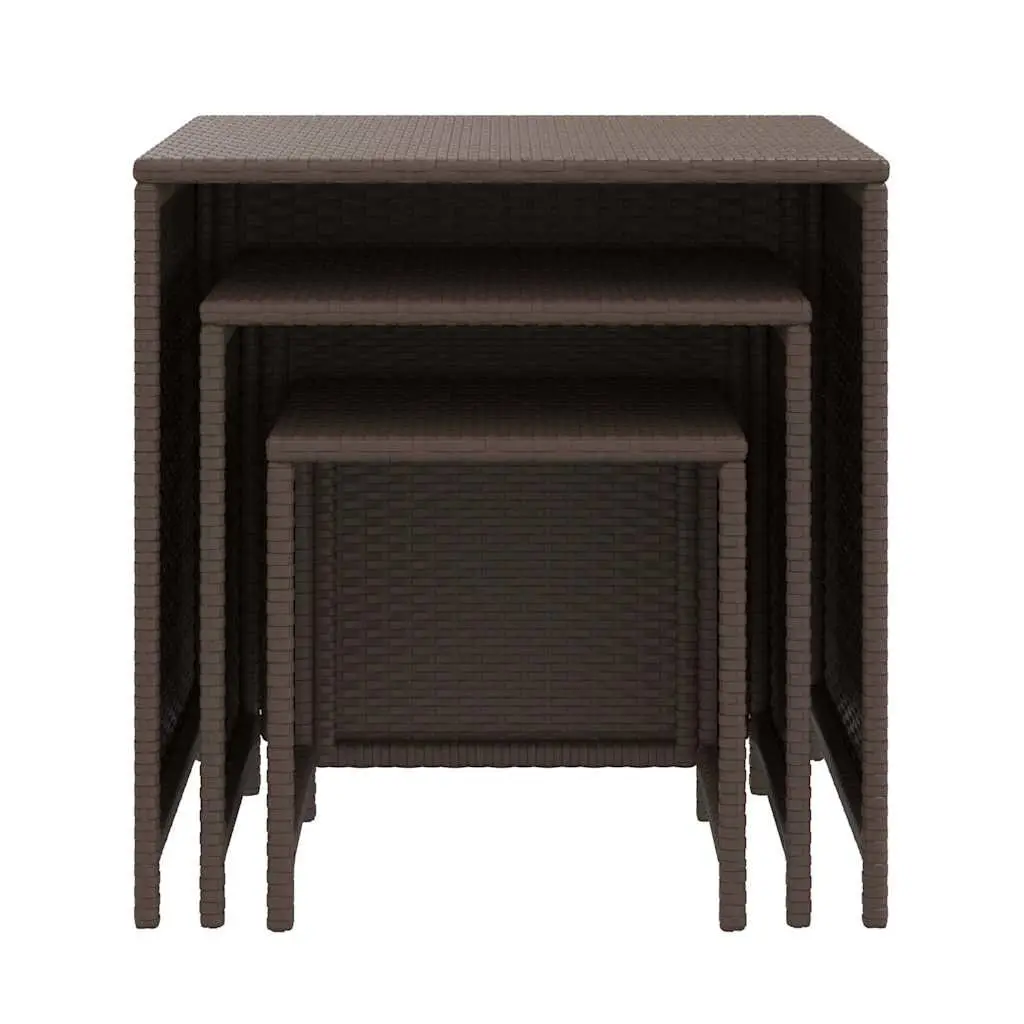 Nesting Tables 3 Piece Set Brown PE Rattan and Powder Coated Steel Frame Side Accent Tables