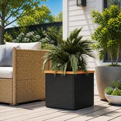 Versatile Black Rattan Planter for Home and Garden Use