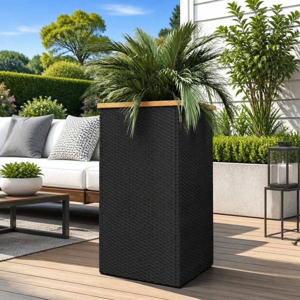 Planter Outdoor Raised Garden Bed Poly Rattan Black 40x40x80 cm