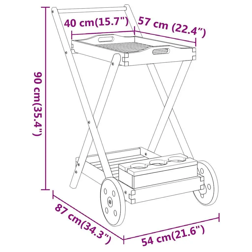 Tea Trolley 54x87x90cm 2-Tier Kitchen Dining Cart Brown Solid Wood Acacia Wheels