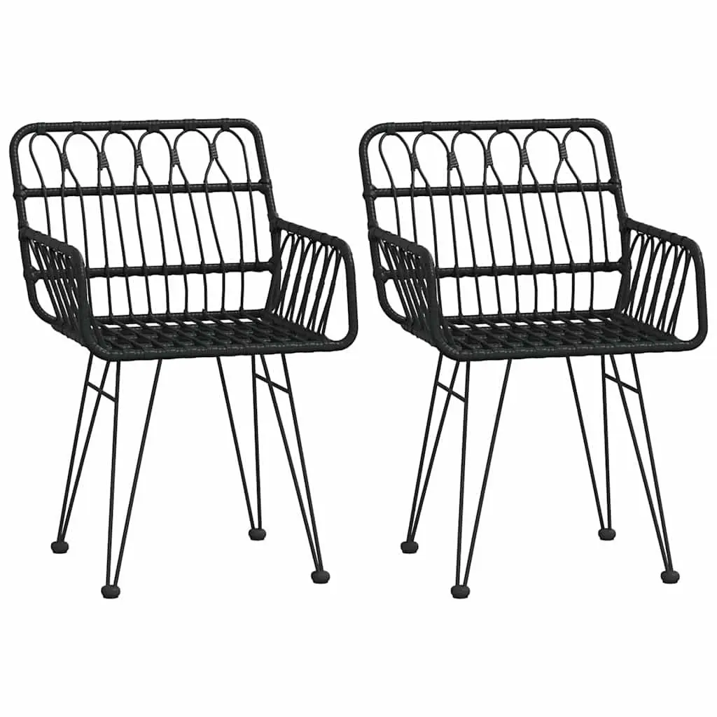 Garden Chairs PE Rattan Steel Frame 56 x 64 x 80 cm Black 2 Piece Set