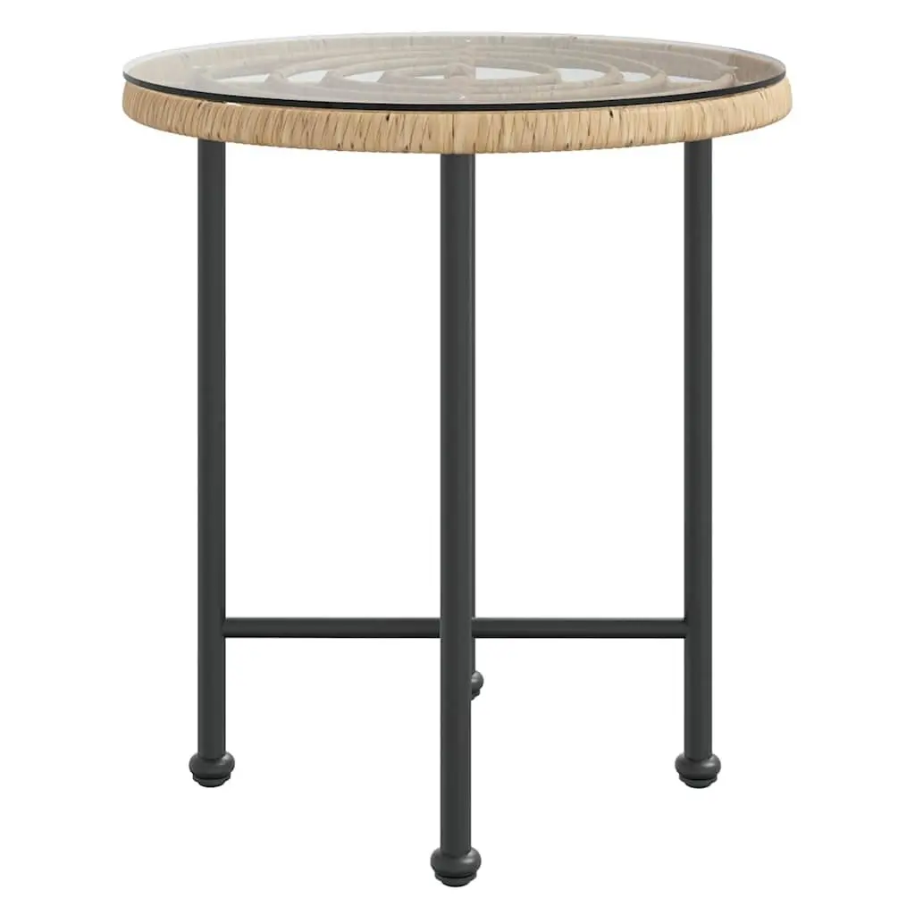 Outdoor Dining Table Round 50cm Tempered Glass Patio Garden Furniture Brown
