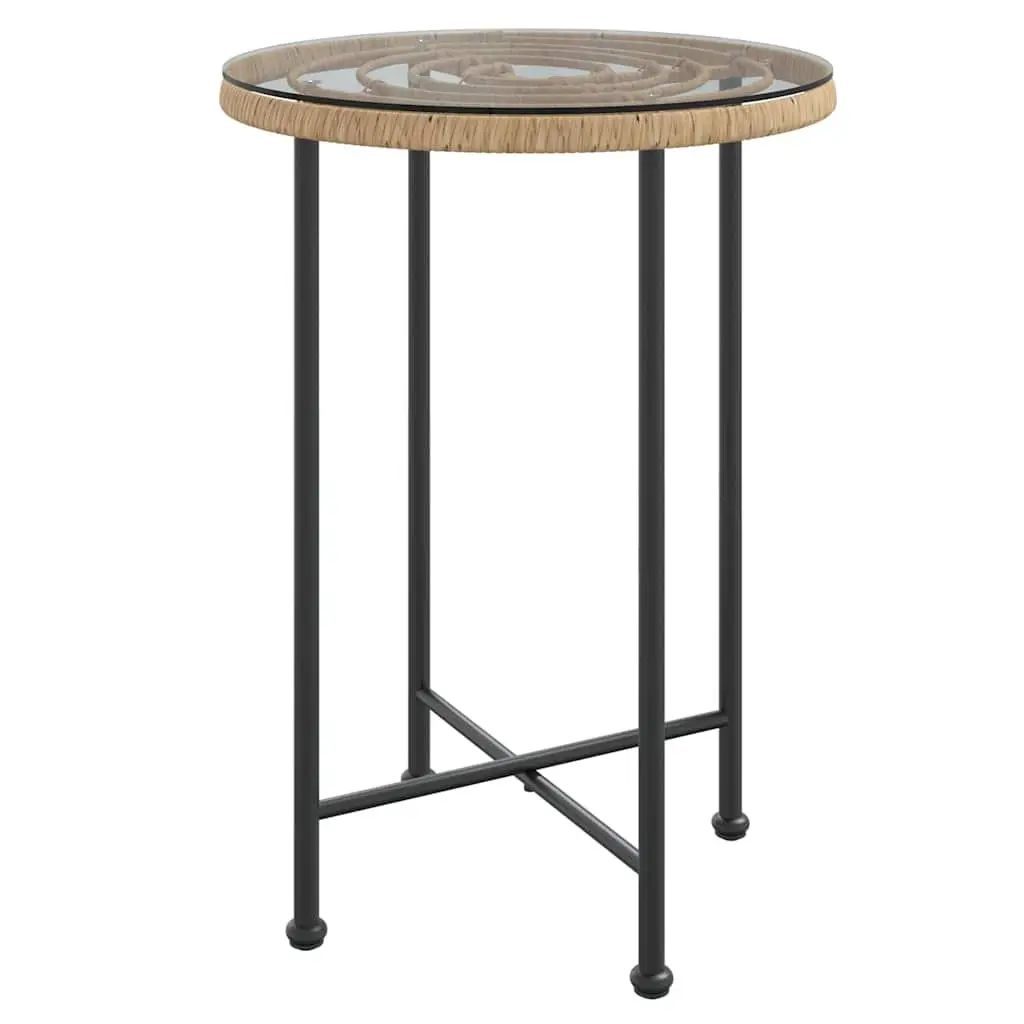Outdoor Dining Table Brown Steel Frame Tempered Glass Top 55cm Patio Furniture