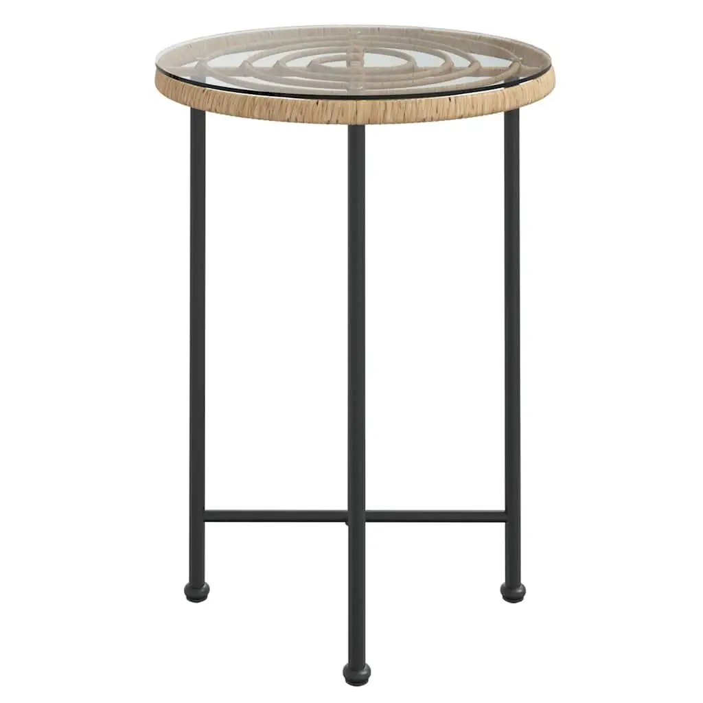 Outdoor Dining Table Brown Steel Frame Tempered Glass Top 55cm Patio Furniture