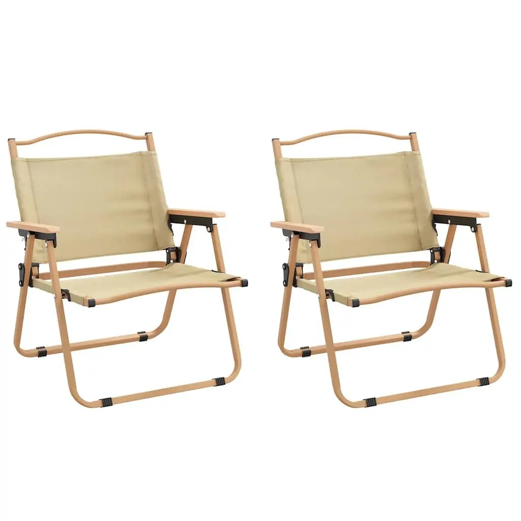 Camping Chair Oxford Fabric Folding Portable 2 Piece Beige