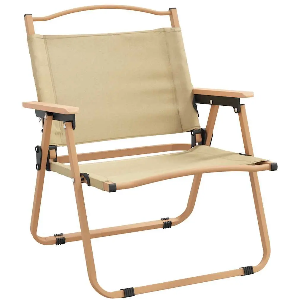 Camping Chair Oxford Fabric Folding Portable 2 Piece Beige