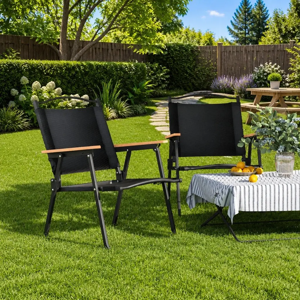 Folding Portable Camping Chairs Oxford Fabric Black 2 Piece