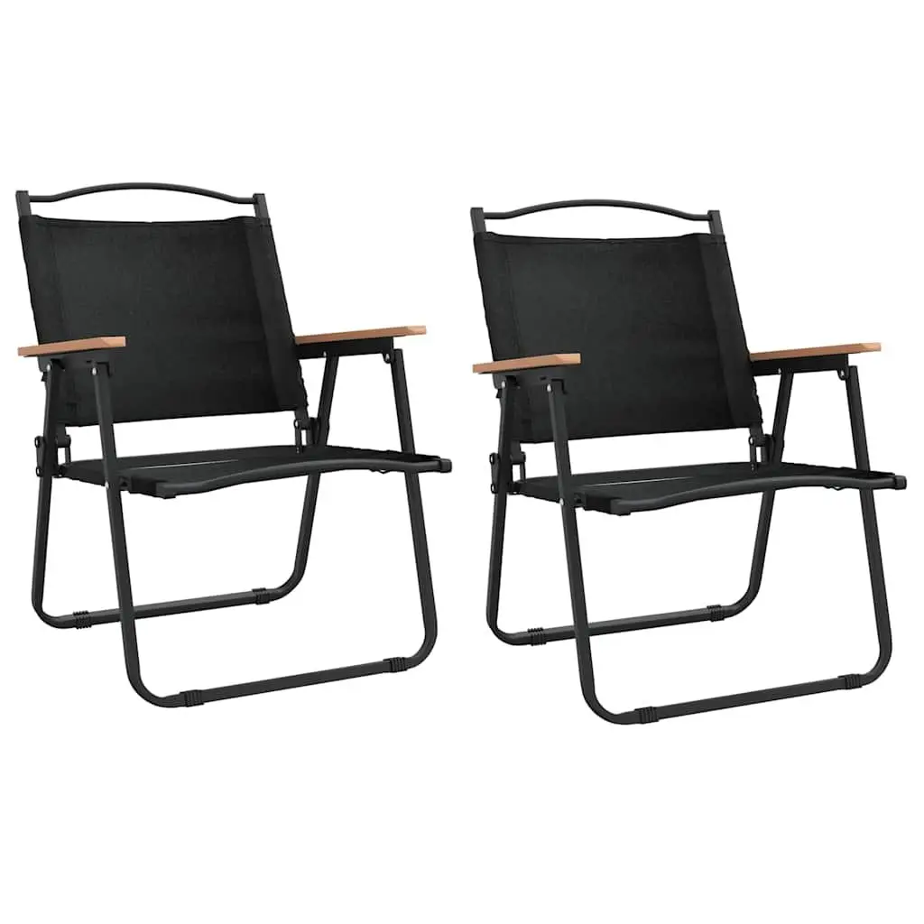 Folding Portable Camping Chairs Oxford Fabric Black 2 Piece