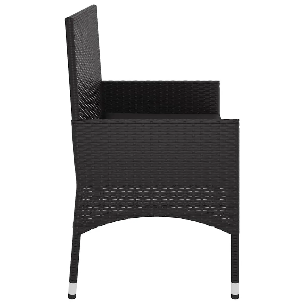 Outdoor Garden Bench Black Poly Rattan with Removable Cushions for 2 Seats Armrest Backrest