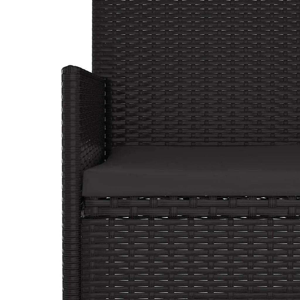 Outdoor Garden Bench Black Poly Rattan with Removable Cushions for 2 Seats Armrest Backrest