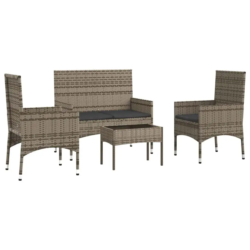 Garden Lounge Set 4 Piece Poly Rattan Outdoor Furniture Grey with Cushions