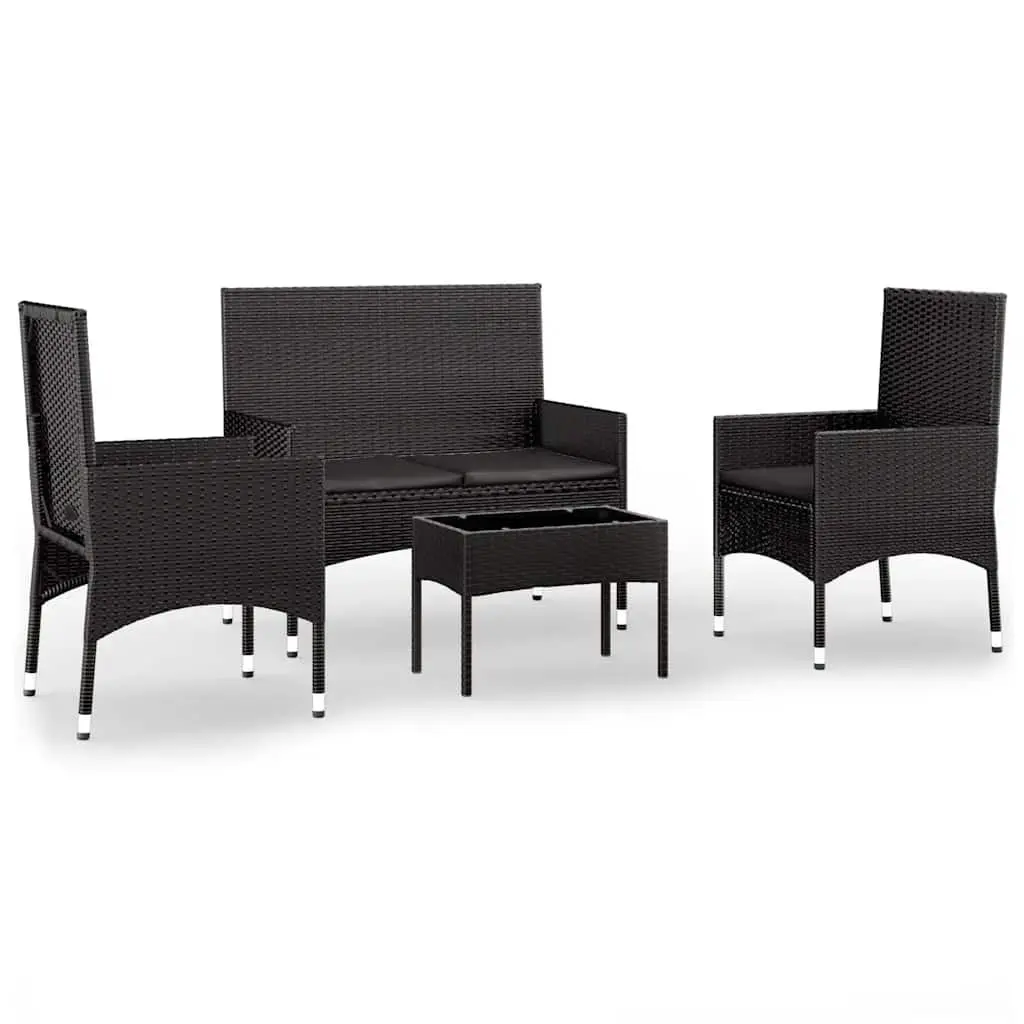 Garden Lounge Set Poly Rattan 4 Piece Outdoor Furniture Black with Cushions