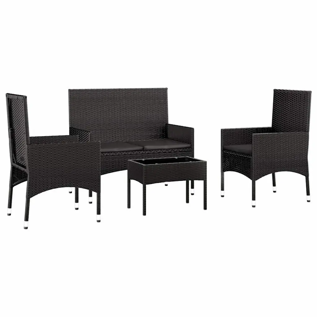 Garden Lounge Set Poly Rattan 4 Piece Outdoor Furniture Black with Cushions