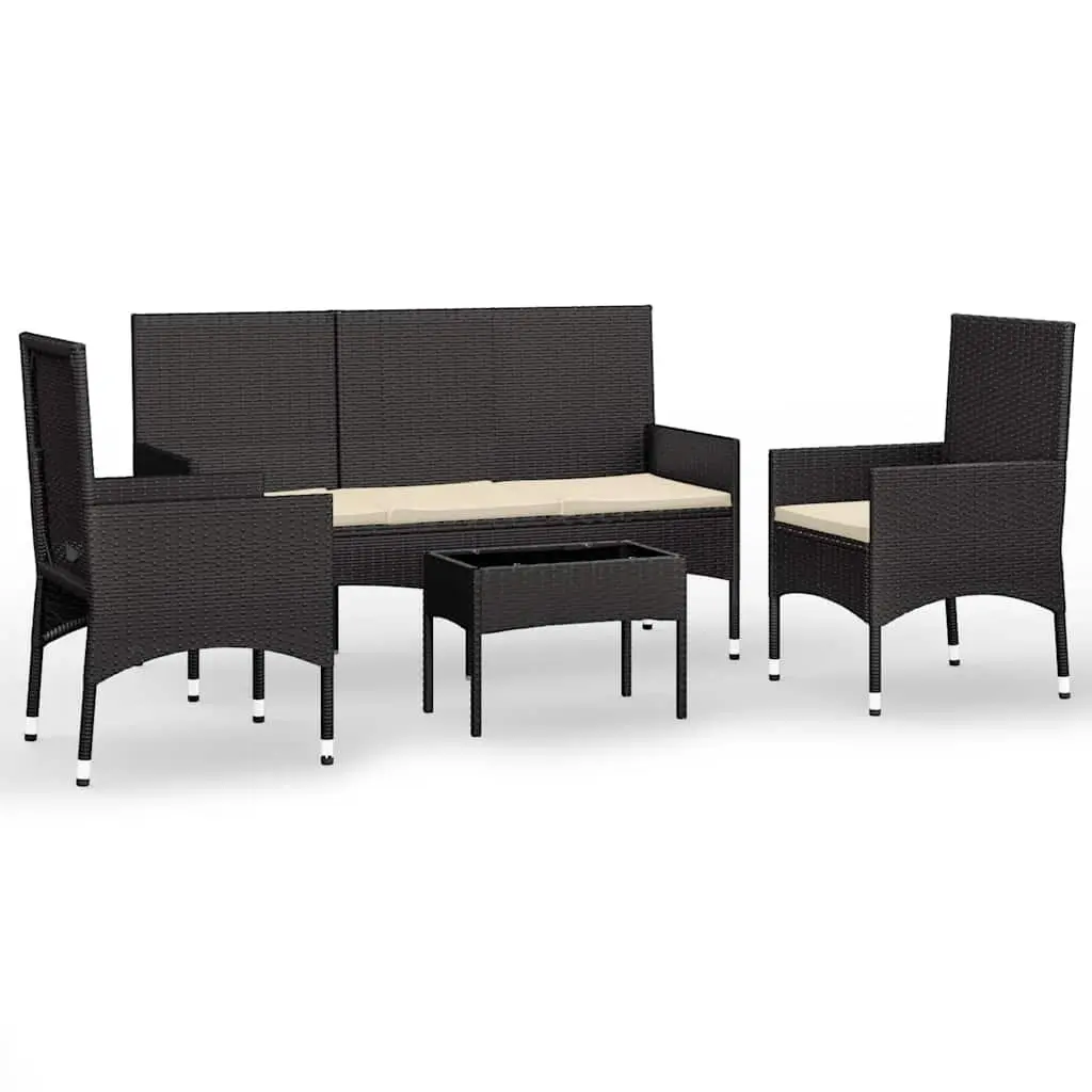 4 Piece Outdoor Lounge Set Poly Rattan Black with Cushions for Garden Patio Furniture