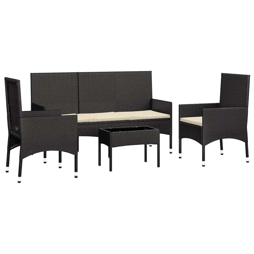 4 Piece Outdoor Lounge Set Poly Rattan Black with Cushions for Garden Patio Furniture