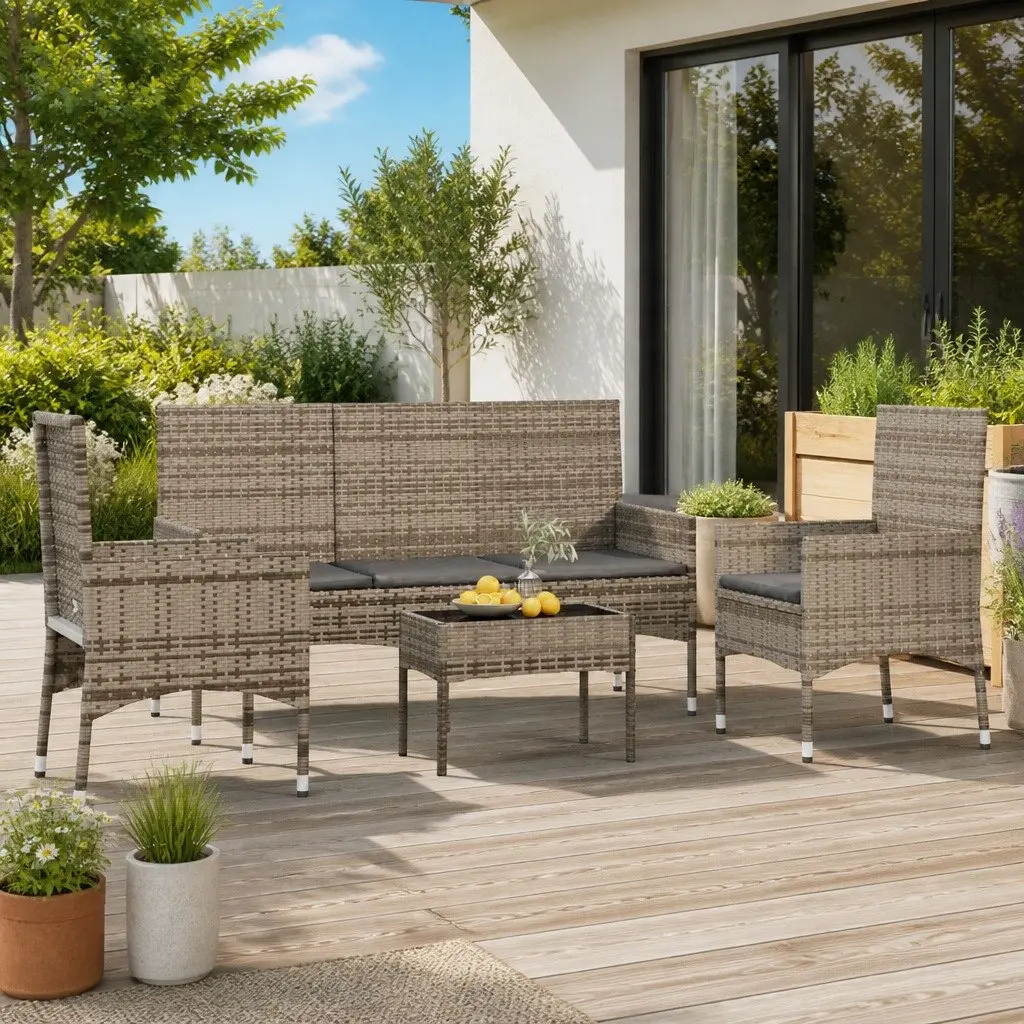 Garden Lounge Set 4 Piece Poly Rattan Outdoor Furniture Grey with Cushions