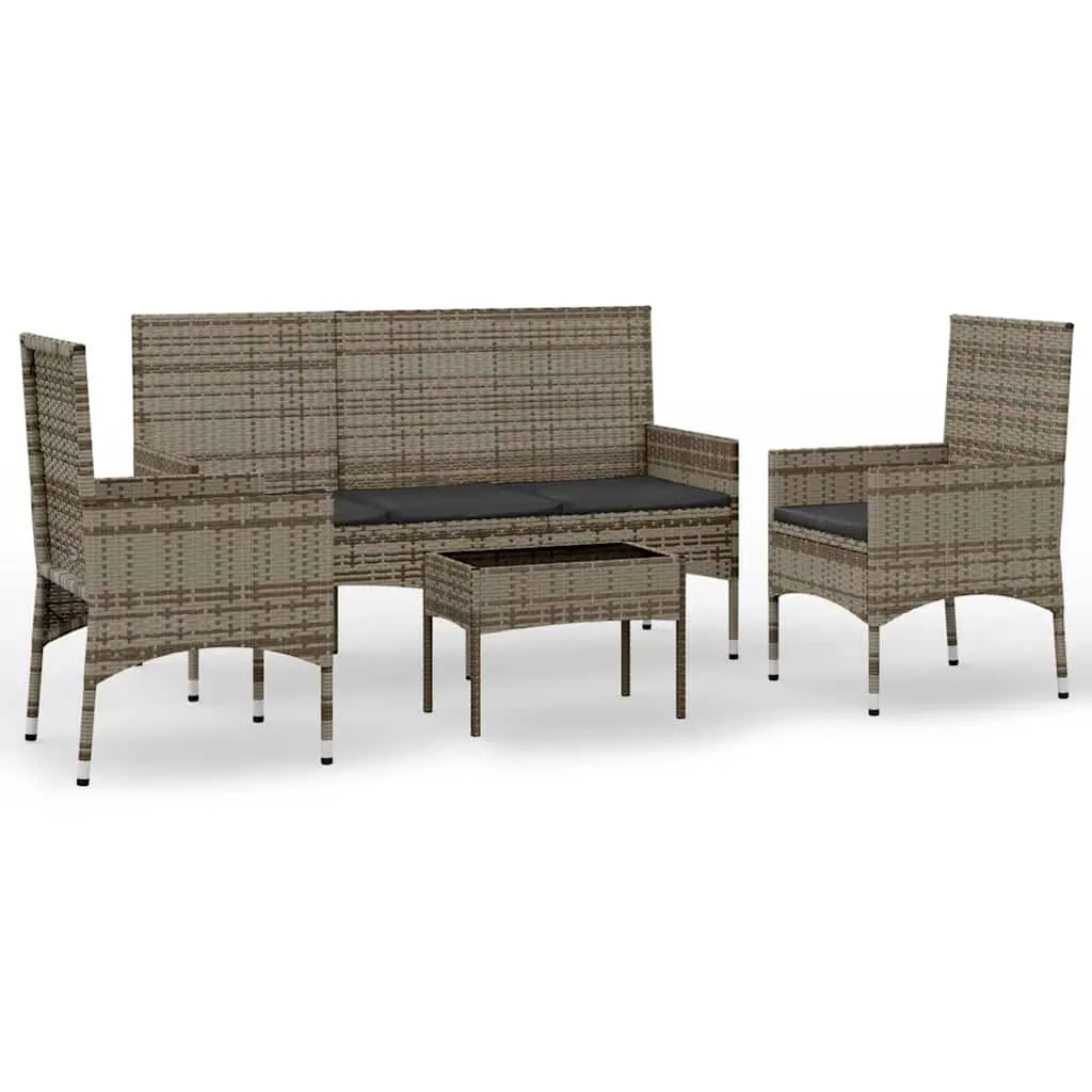 Garden Lounge Set 4 Piece Poly Rattan Outdoor Furniture Grey with Cushions