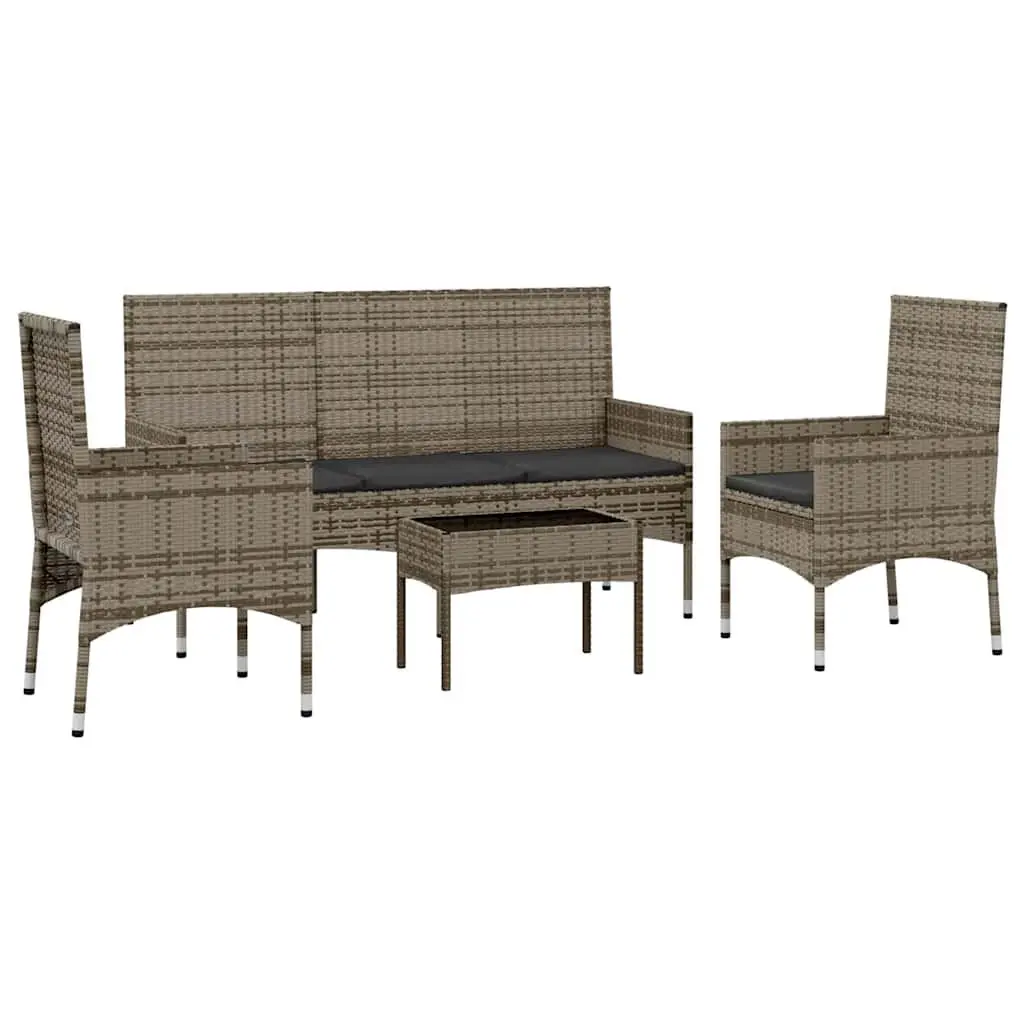 Garden Lounge Set 4 Piece Poly Rattan Outdoor Furniture Grey with Cushions