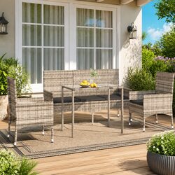 4 Piece Garden Lounge Set Grey Poly Rattan Outdoor Furniture with Cushions
