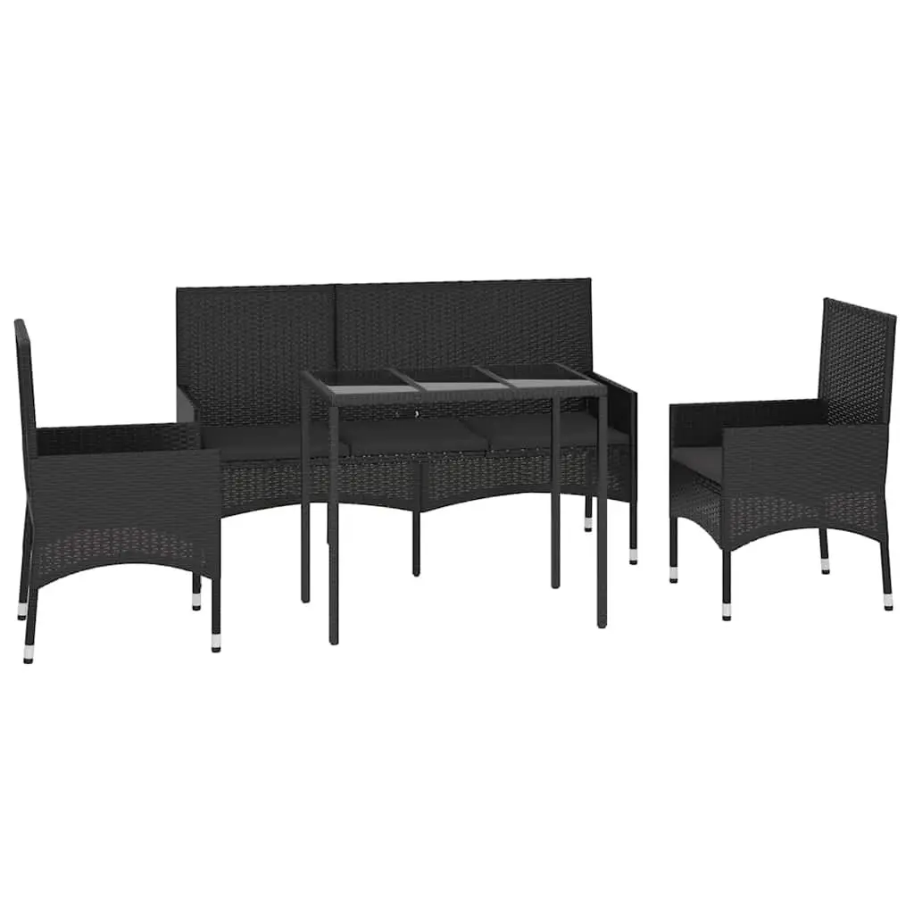 4 Piece Garden Lounge Set Cushioned Black Poly Rattan Outdoor Furniture