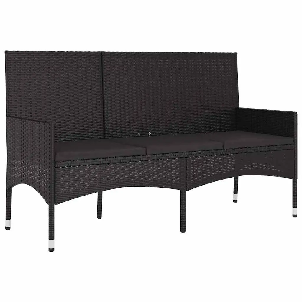 4 Piece Garden Lounge Set Cushioned Black Poly Rattan Outdoor Furniture