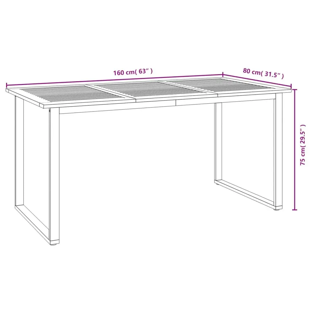 Outdoor Table Solid Acacia Wood Brown U-Shaped Metal Legs 160x80x75cm