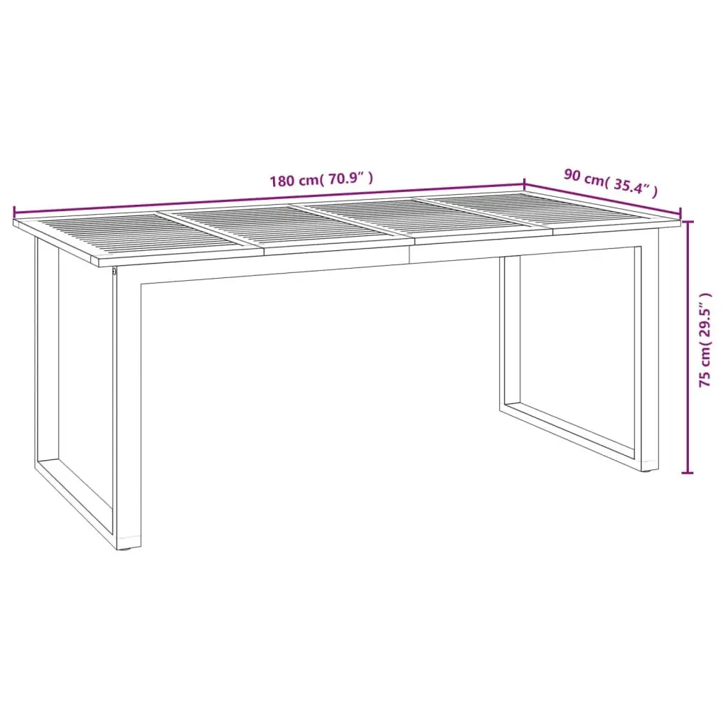 Garden Dining Table Solid Acacia Wood 180 x 90 x 75 cm Brown U-shaped Metal Legs