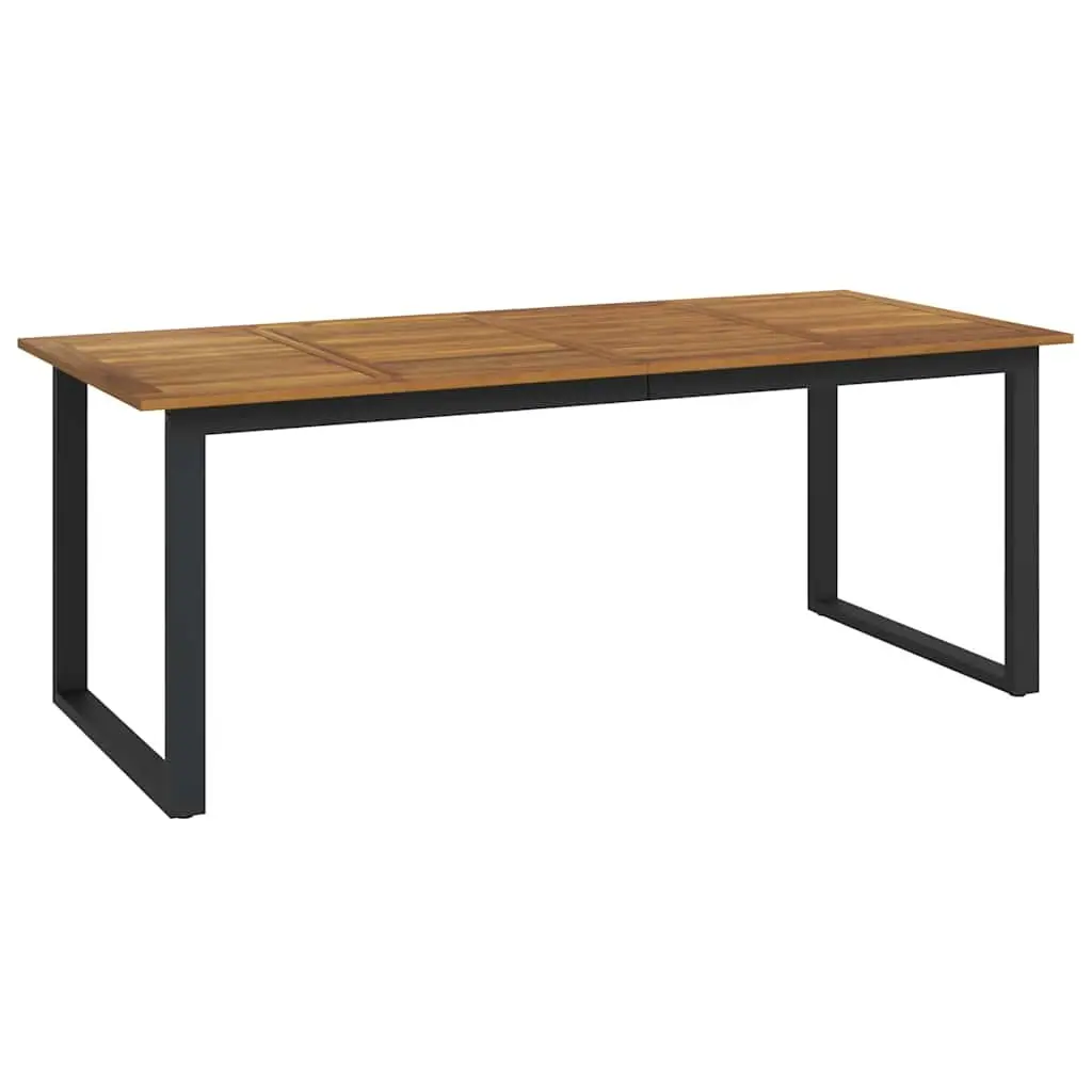 Outdoor Dining Table Solid Acacia Wood Brown U-shaped Metal Legs 200x90x75cm