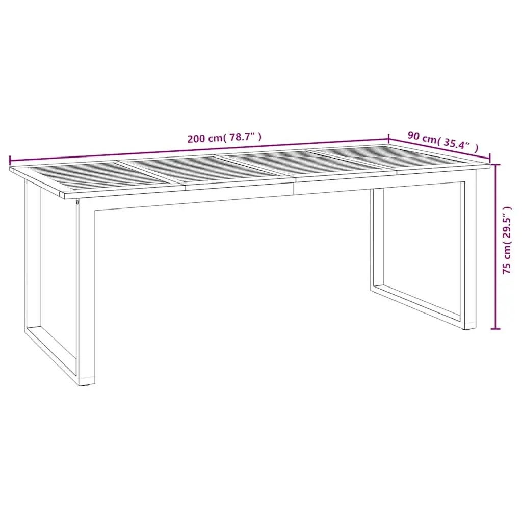Outdoor Dining Table Solid Acacia Wood Brown U-shaped Metal Legs 200x90x75cm