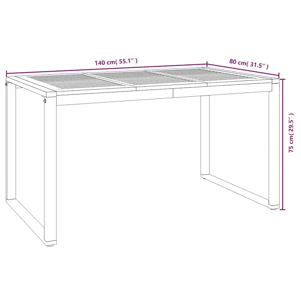 Outdoor Garden Table Solid Acacia Wood 140 x 80 x 75 cm Brown U-shaped Metal Legs