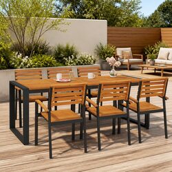 Outdoor Garden Dining Table U-Shaped Legs Brown Acacia Wood Patio Furniture