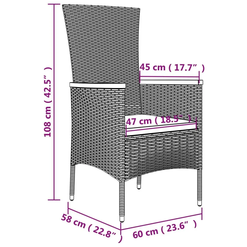 Outdoor Garden Chairs PE Rattan Cushioned Black 2 Piece