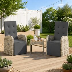 Reclining Garden Chairs 2 pcs Grey Outdoor Seating with Cushions Adjustable