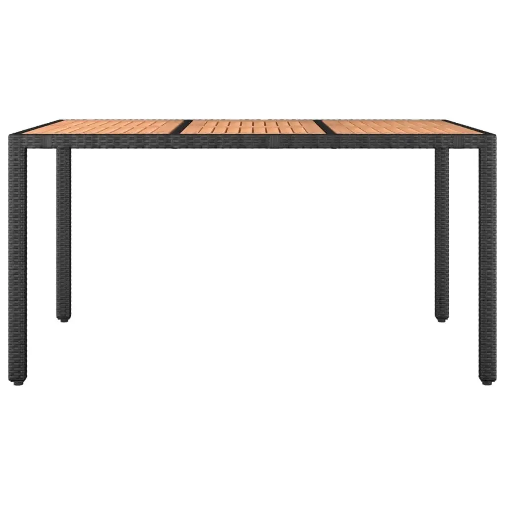 Garden Table Wooden Top Black Poly Rattan Acacia Wood Outdoor Patio Furniture