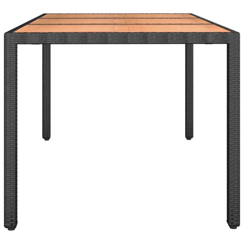 Garden Table Wooden Top Black Poly Rattan Acacia Wood Outdoor Patio Furniture