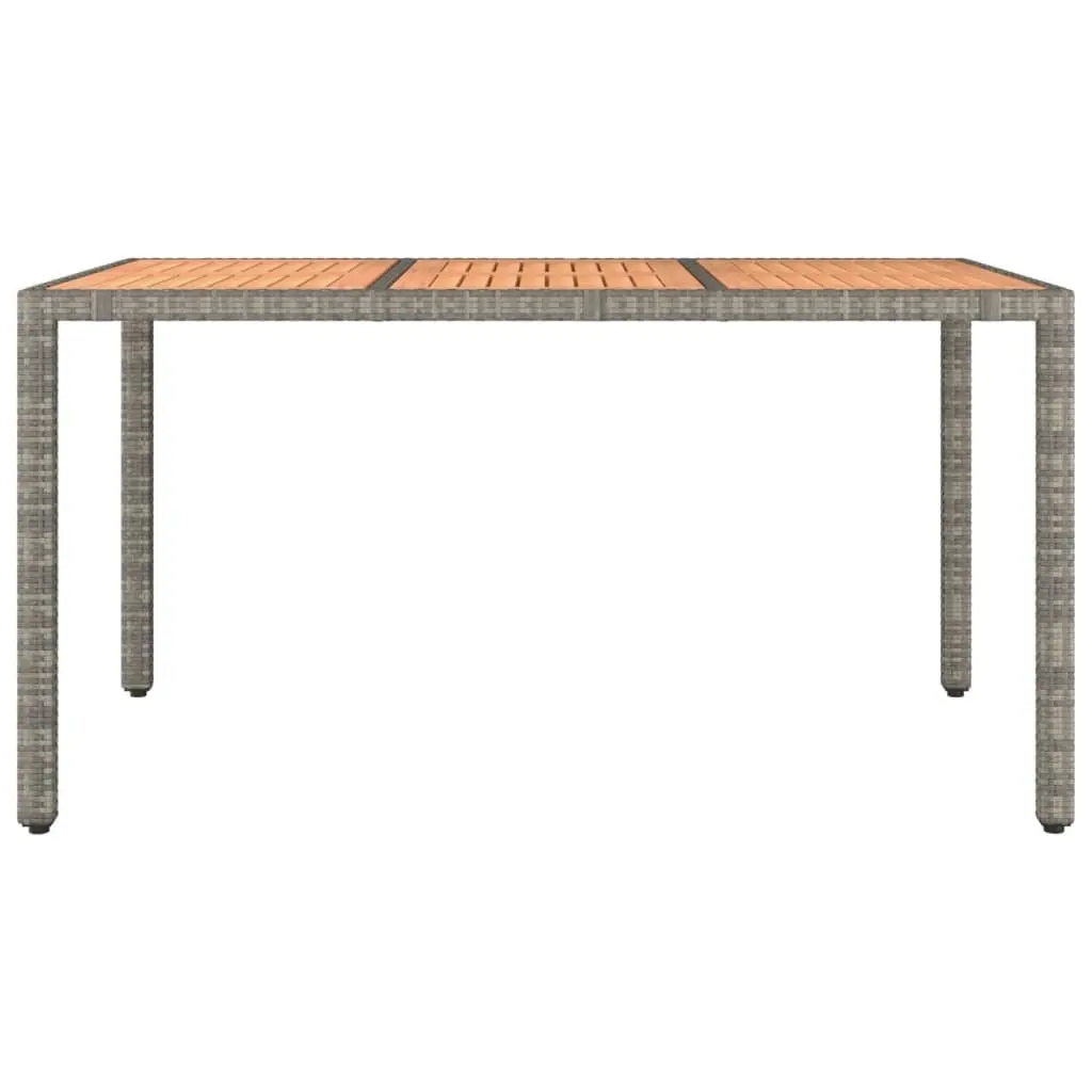 Garden Table Wooden Top Grey Poly Rattan Outdoor Patio Furniture Steel Frame