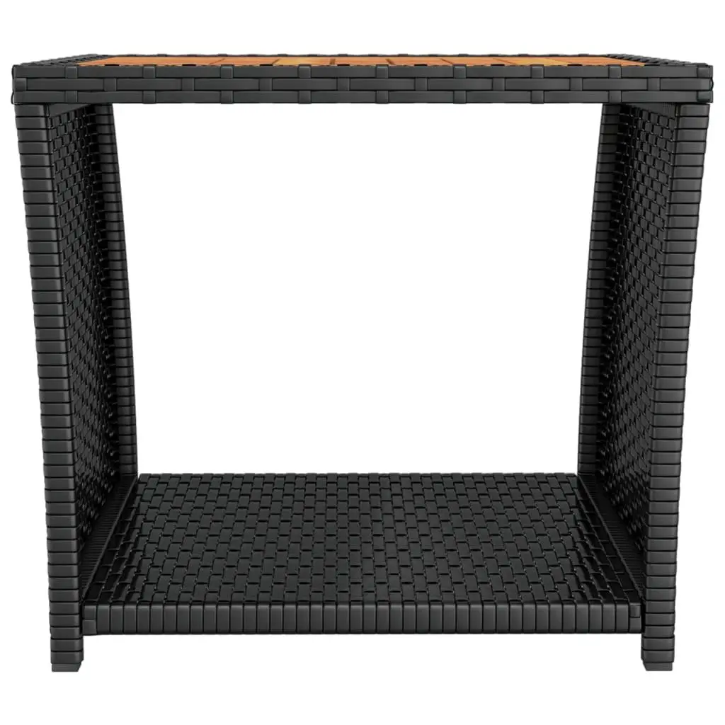 Outdoor Table Poly Rattan Frame Solid Acacia Wood Top Black Garden Patio Side Furniture