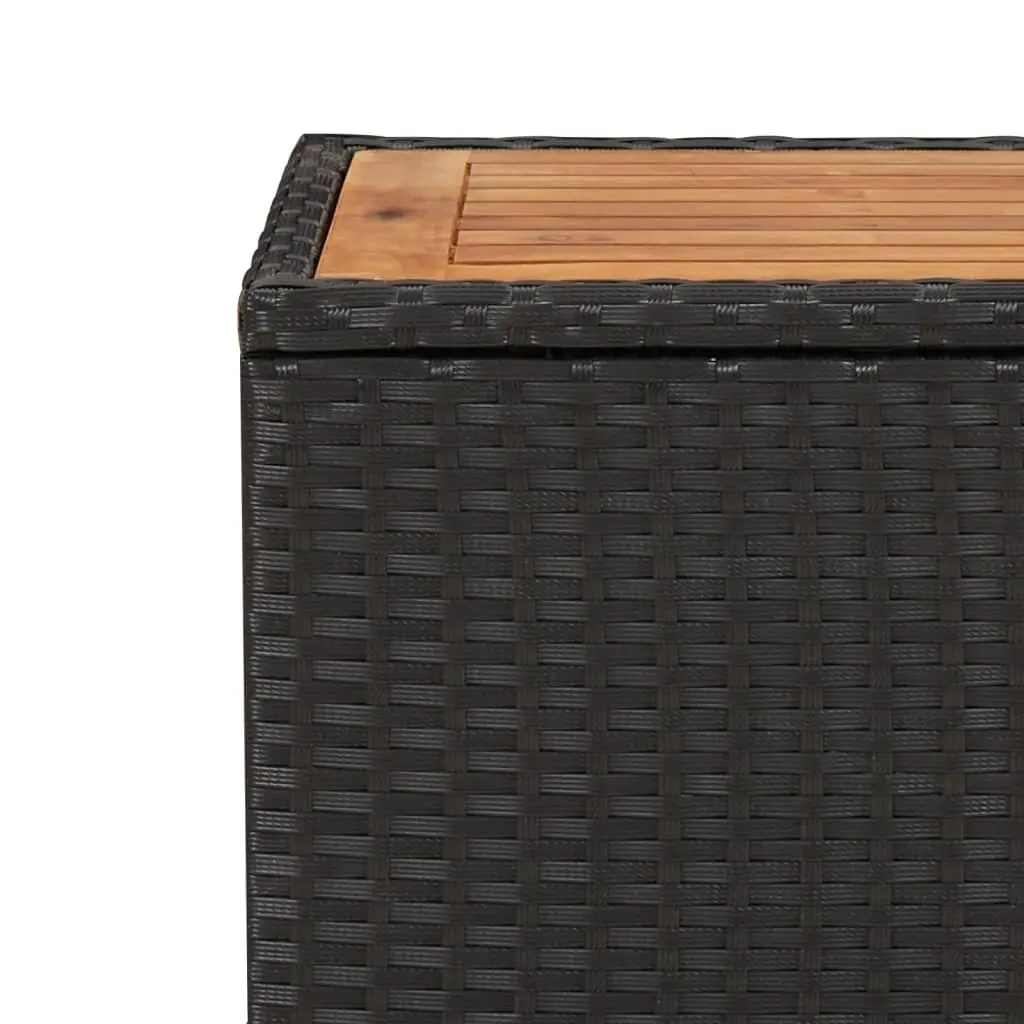 Outdoor Table Poly Rattan Frame Solid Acacia Wood Top Black Garden Patio Side Furniture