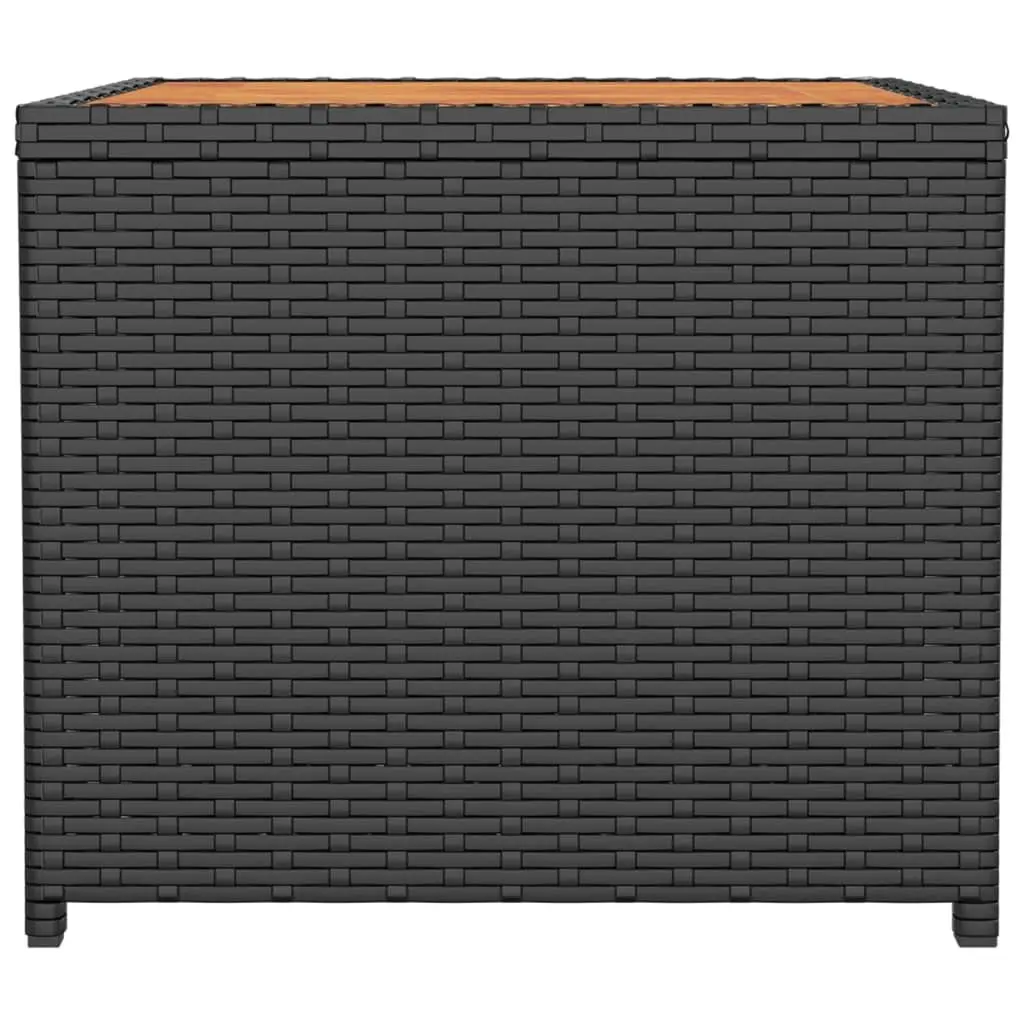Outdoor Table Poly Rattan Frame Solid Acacia Wood Top Black Garden Patio Side Furniture