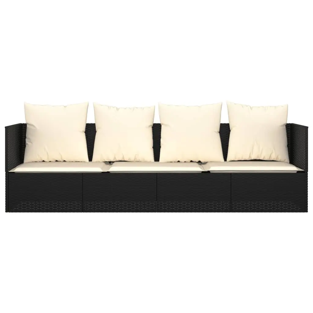 Adjustable Sun Lounger Black Poly Rattan Outdoor Lounge Bed with Cushions for Patio