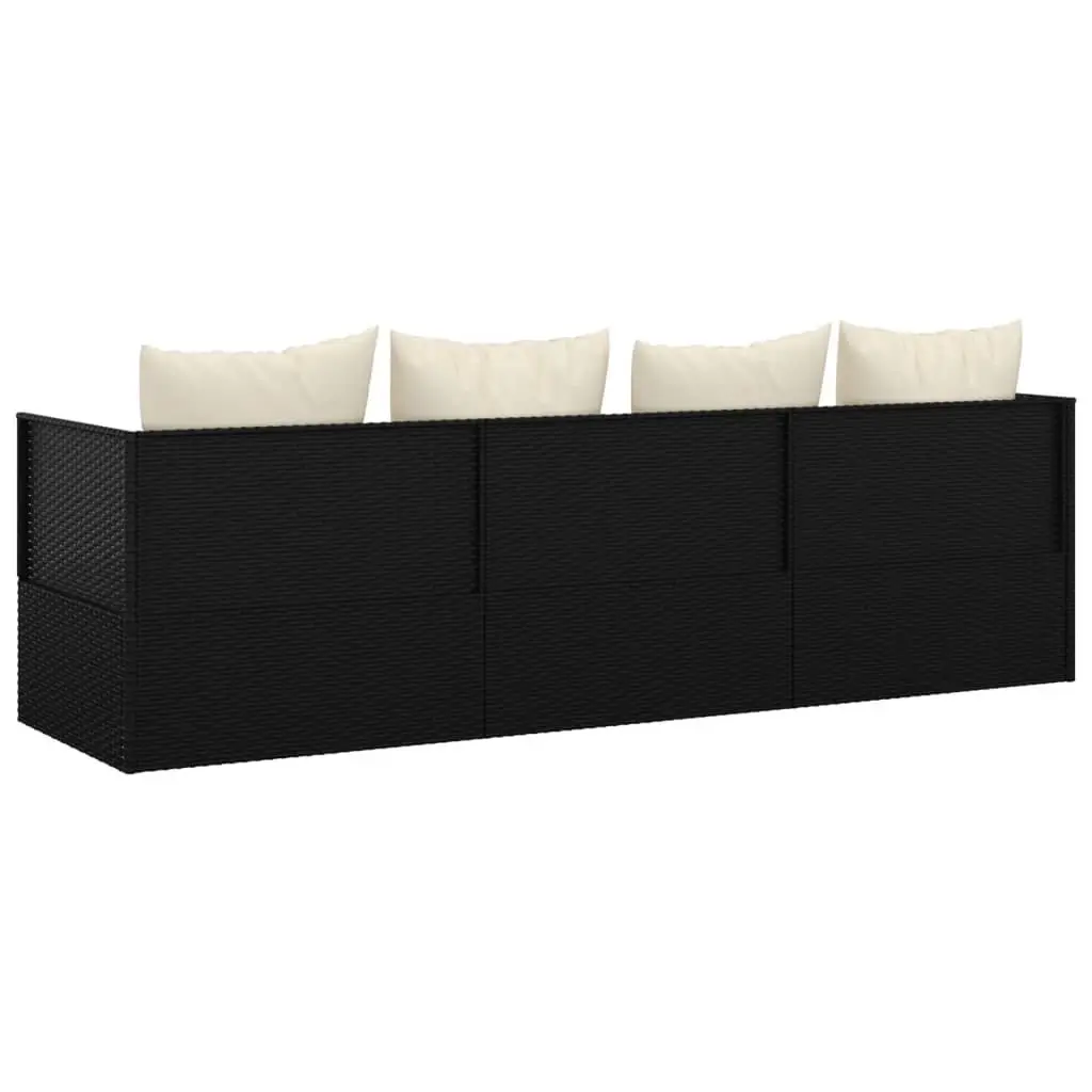 Adjustable Sun Lounger Black Poly Rattan Outdoor Lounge Bed with Cushions for Patio