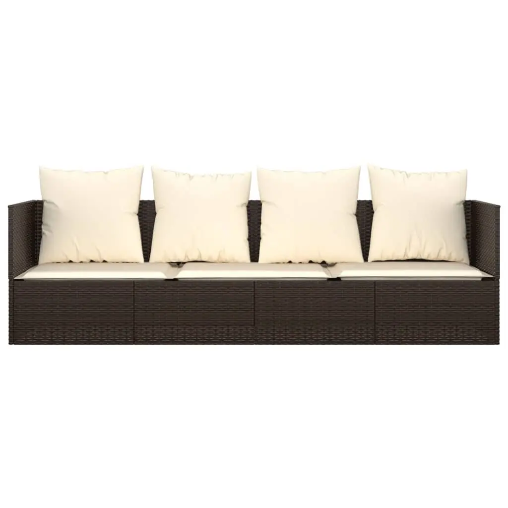 Adjustable Backrest Outdoor Lounge Bed Poly Rattan with Cushions Brown