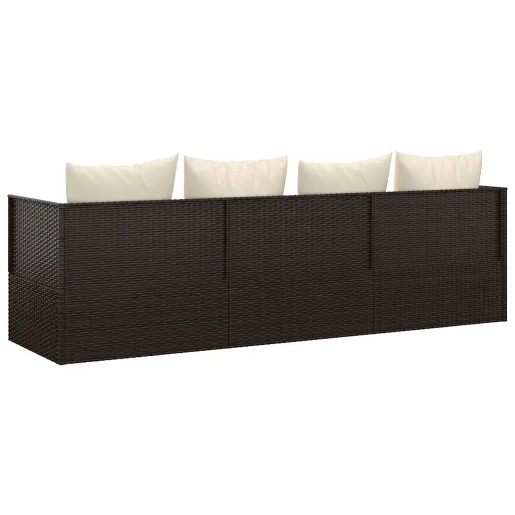 Adjustable Backrest Outdoor Lounge Bed Poly Rattan with Cushions Brown
