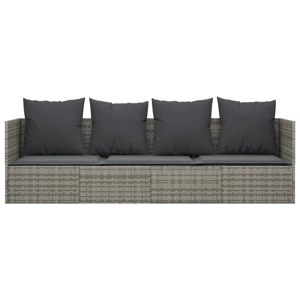 Grey Poly Rattan Adjustable Sun Lounger Outdoor Lounge Bed with Cushions Garden Furniture
