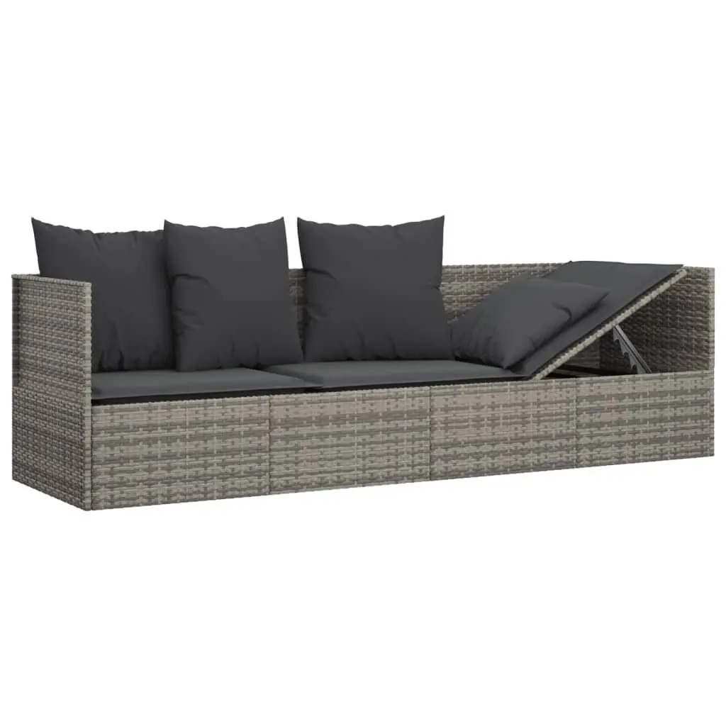 Grey Poly Rattan Adjustable Sun Lounger Outdoor Lounge Bed with Cushions Garden Furniture