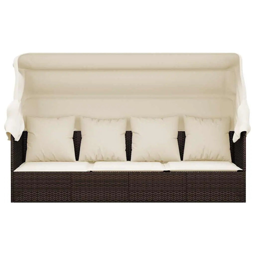 Outdoor Lounge Bed with Adjustable Roof and Cushions Brown Sun Lounger Rattan