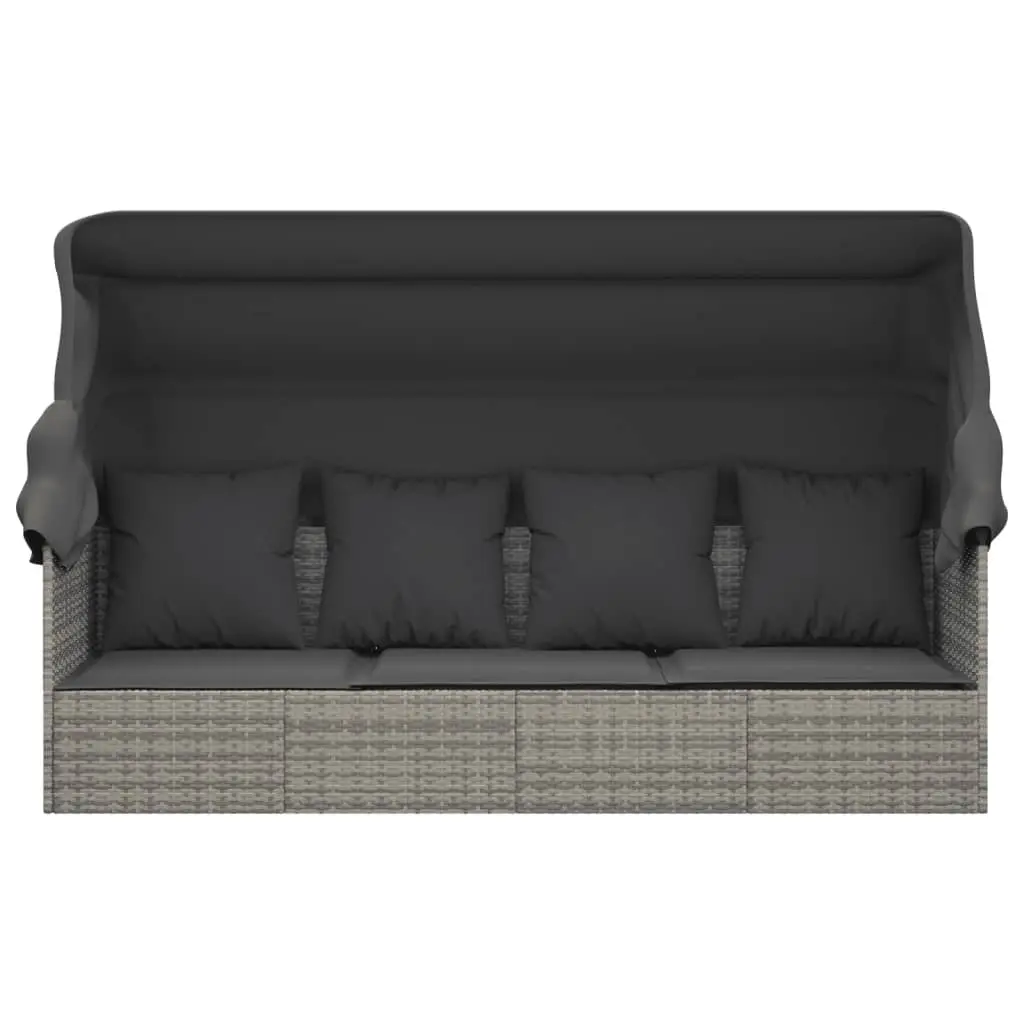 Outdoor Lounge Bed Grey with Adjustable Canopy Roof Poly Rattan Cushions