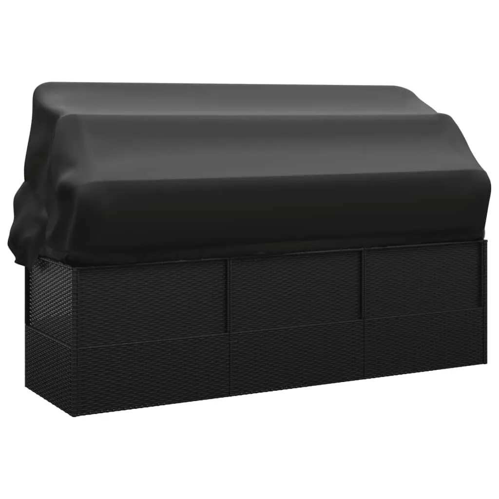 Outdoor Lounge Bed Poly Rattan Adjustable Roof Cushions Black